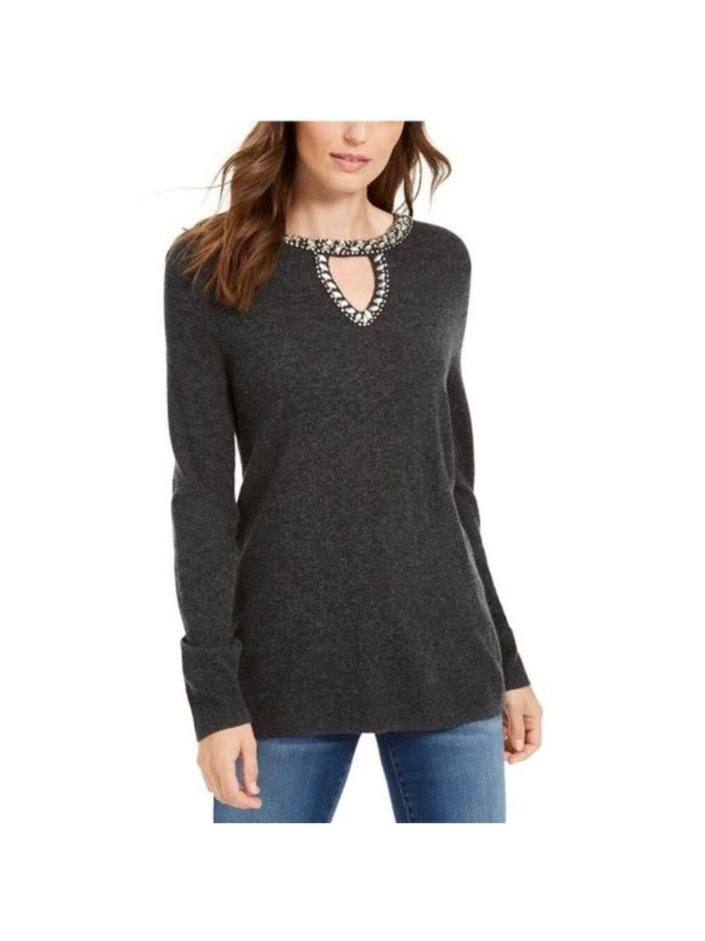 Inc Embellished Keyhole Sweater